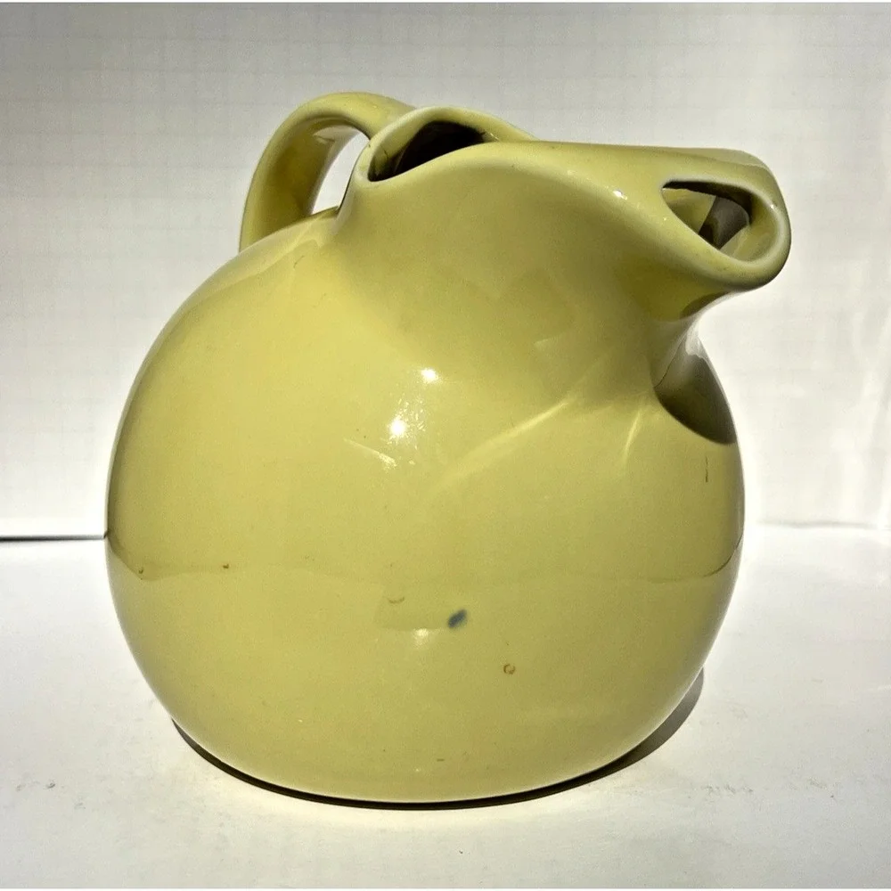 Ball Pitcher Hall China Yellow Ice Lip Mid Century 64 oz Ceramic Vintage Server